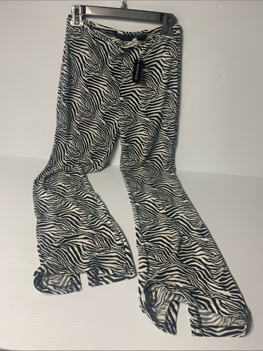 Y2K Express Zebra Print Flare Womenβs Pants - Black & White